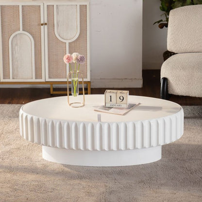 Round Cream White Desk Table with Storage for Living Room
