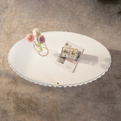 Round Cream White Desk Table with Storage for Living Room