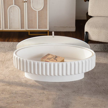 Round Cream White Desk Table with Storage for Living Room
