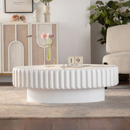 Round Cream White Desk Table with Storage for Living Room