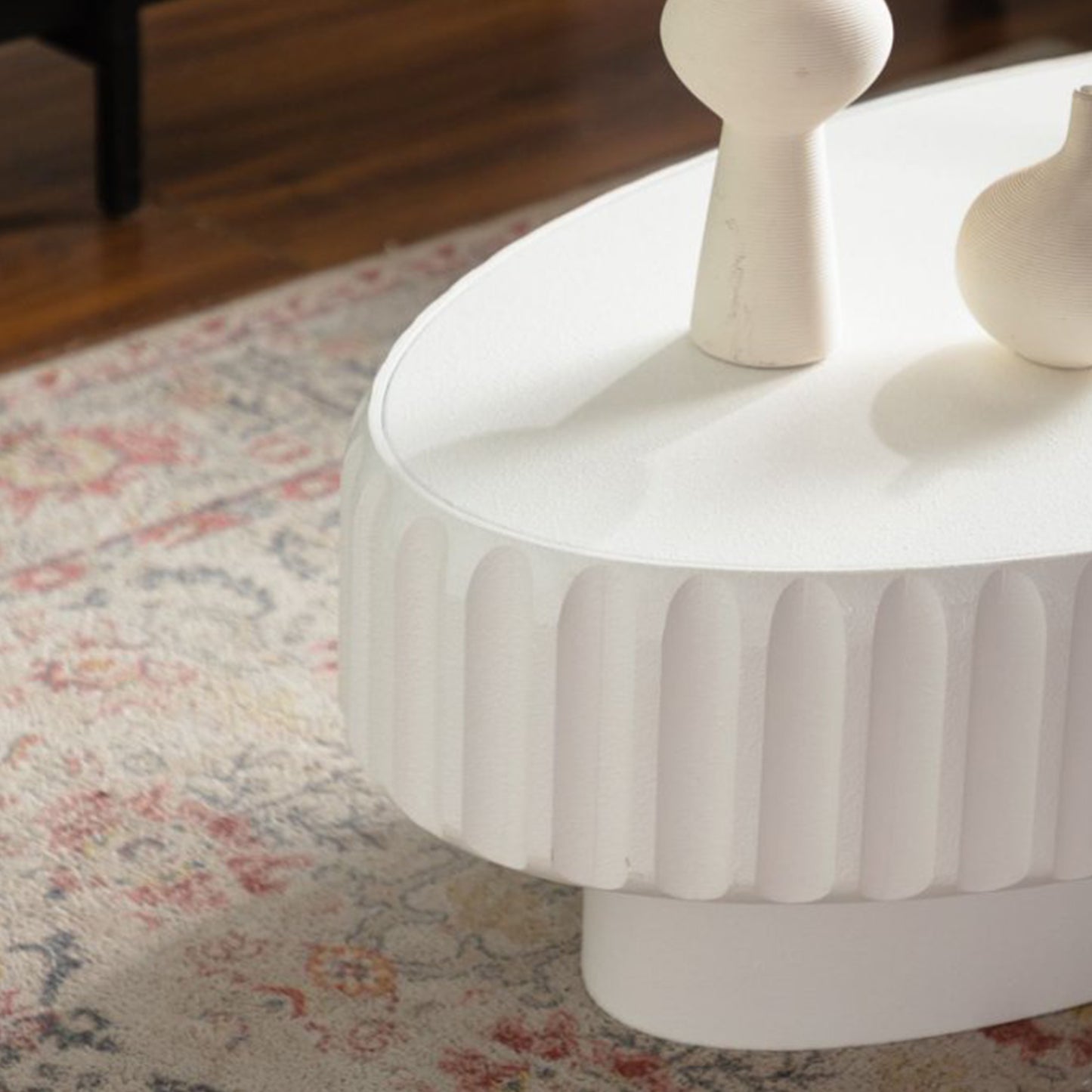 Round Cream White Desk Table with Storage for Living Room