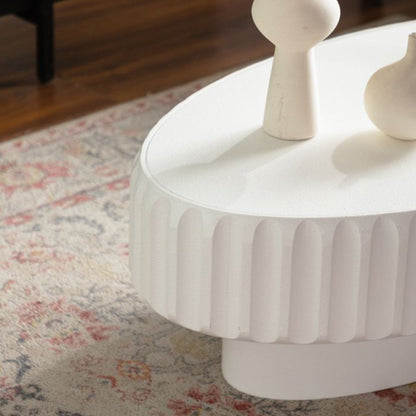 Round Cream White Desk Table with Storage for Living Room