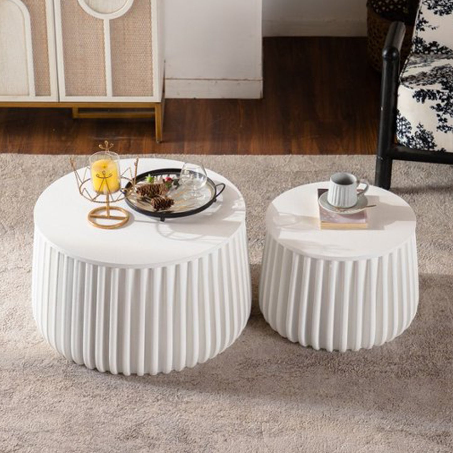 Cream White Round Storage Table - Coffee Table