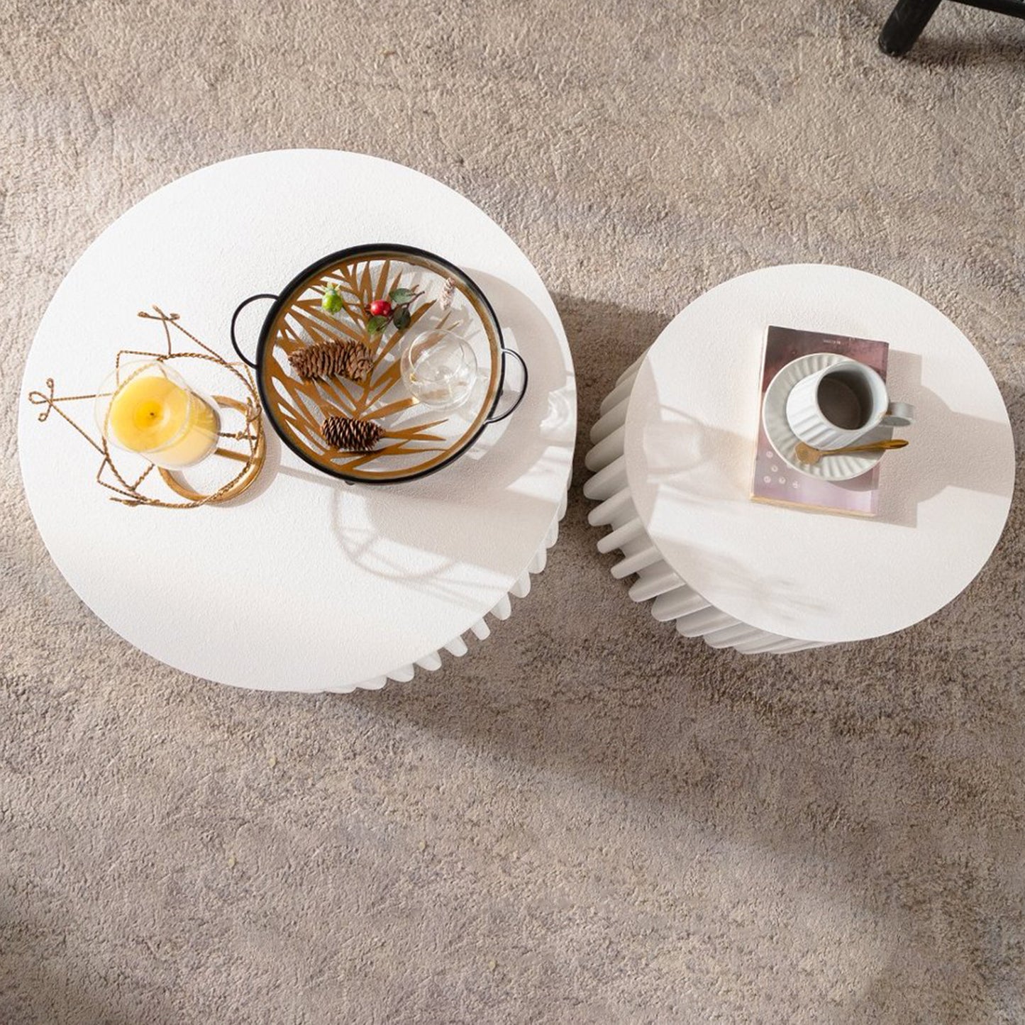 Cream White Round Storage Table - Coffee Table