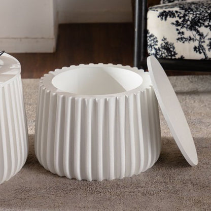 Cream White Round Storage Table - Coffee Table