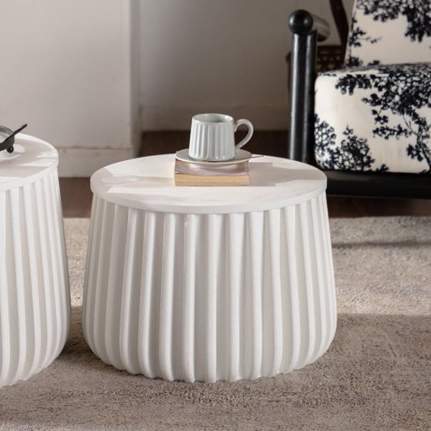 Cream White Round Storage Table - Coffee Table