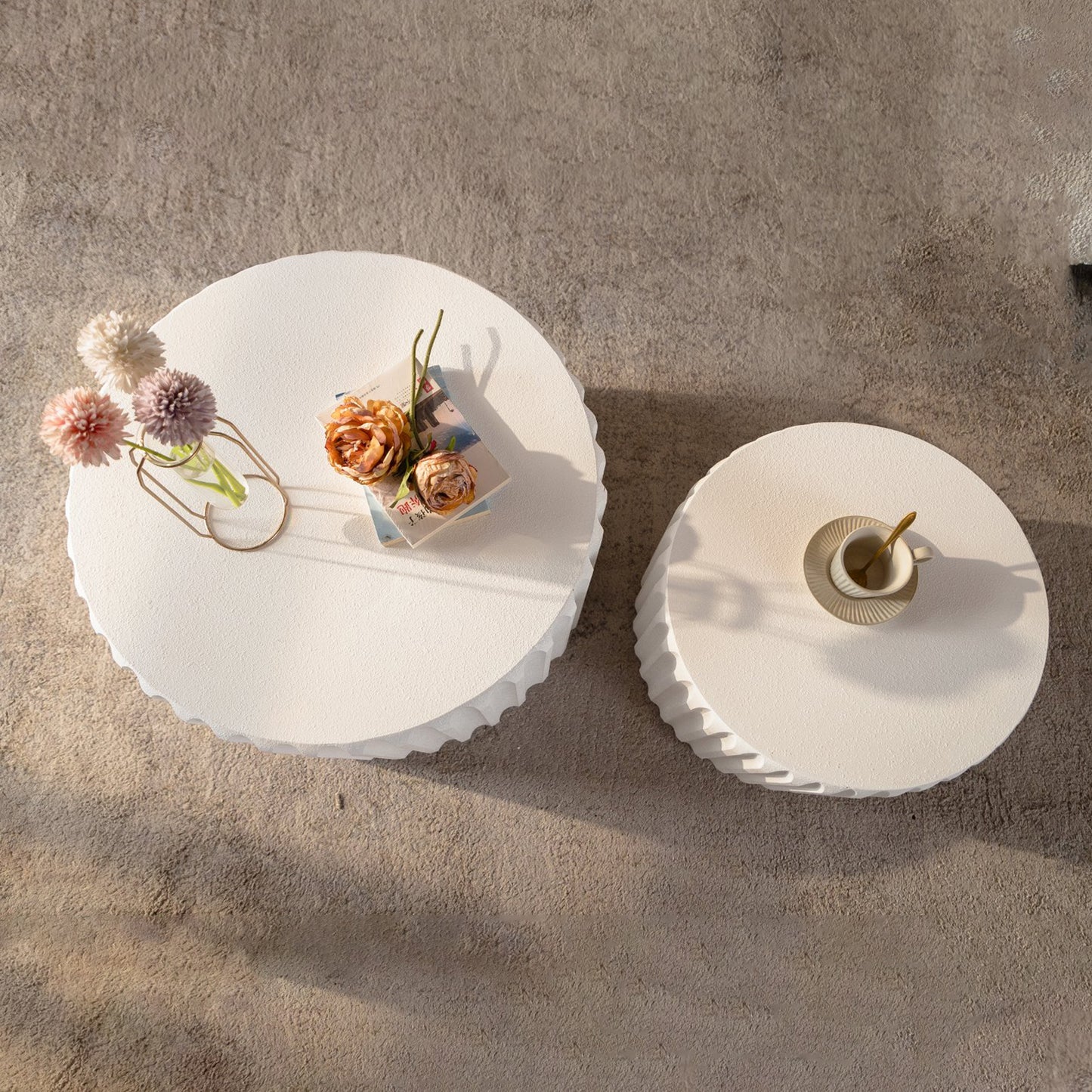 White Scalloped Round Coffee Table - Cream White MDF