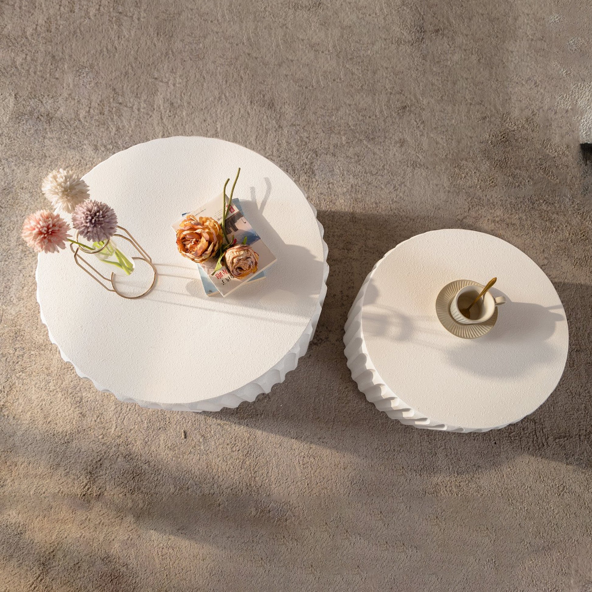 White Scalloped Round Coffee Table - Cream White MDF
