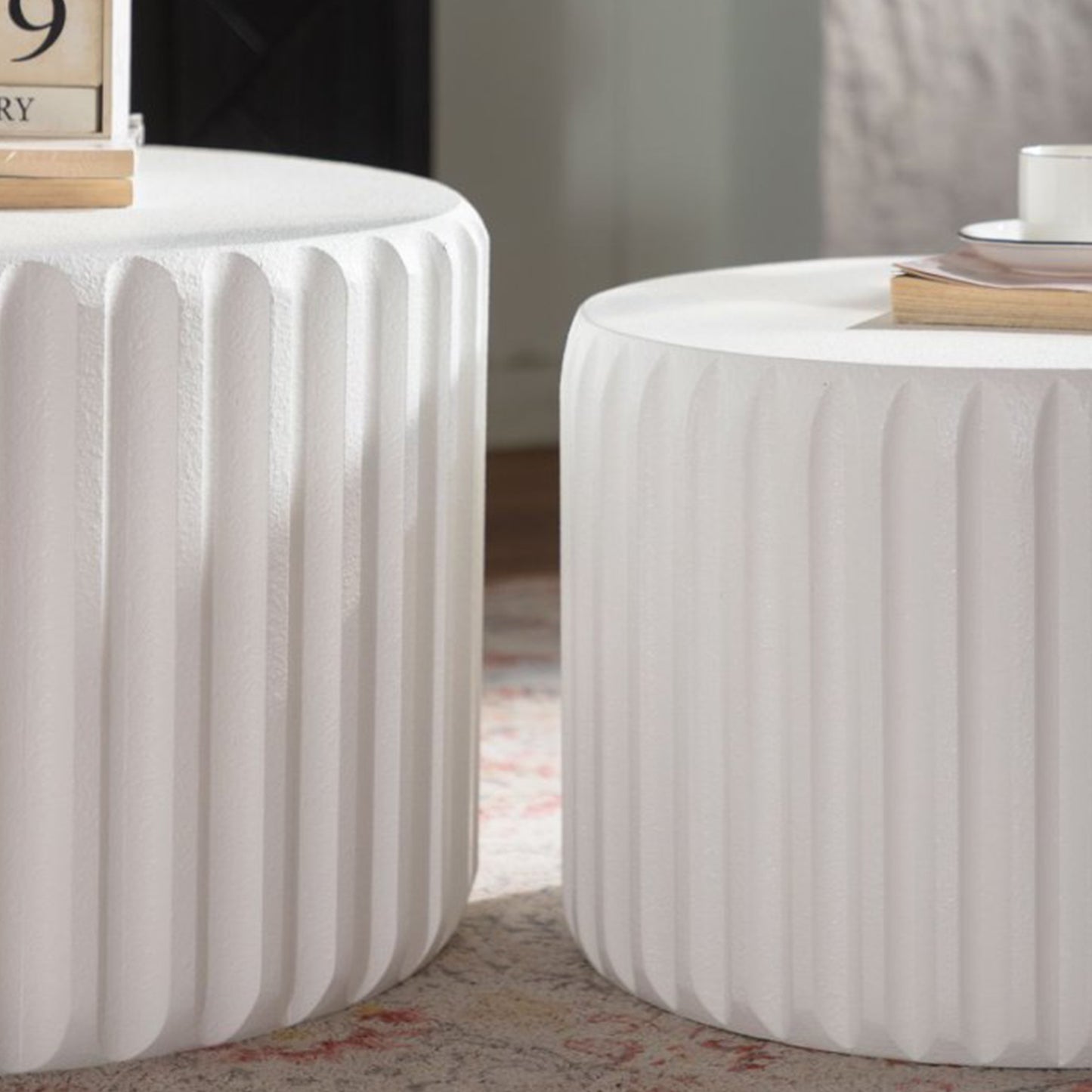 White Scalloped Round Coffee Table - Cream White MDF