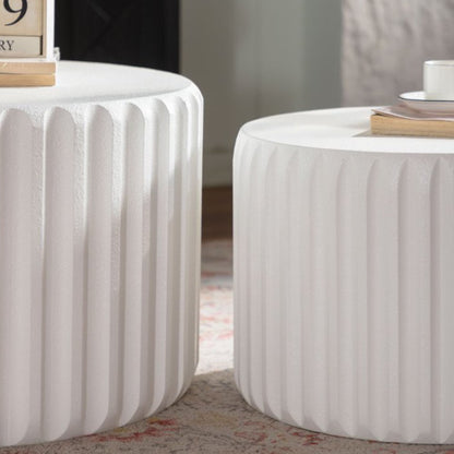 White Scalloped Round Coffee Table - Cream White MDF