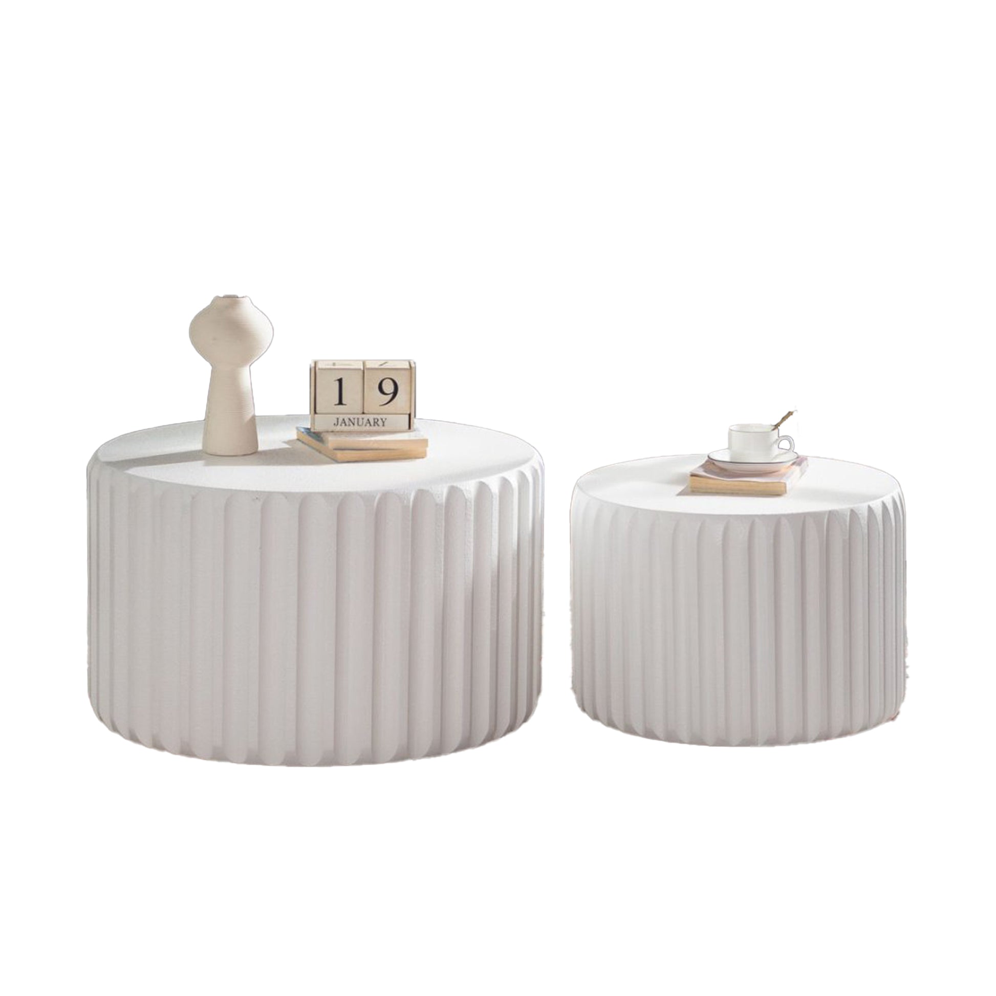 White Scalloped Round Coffee Table - Cream White MDF