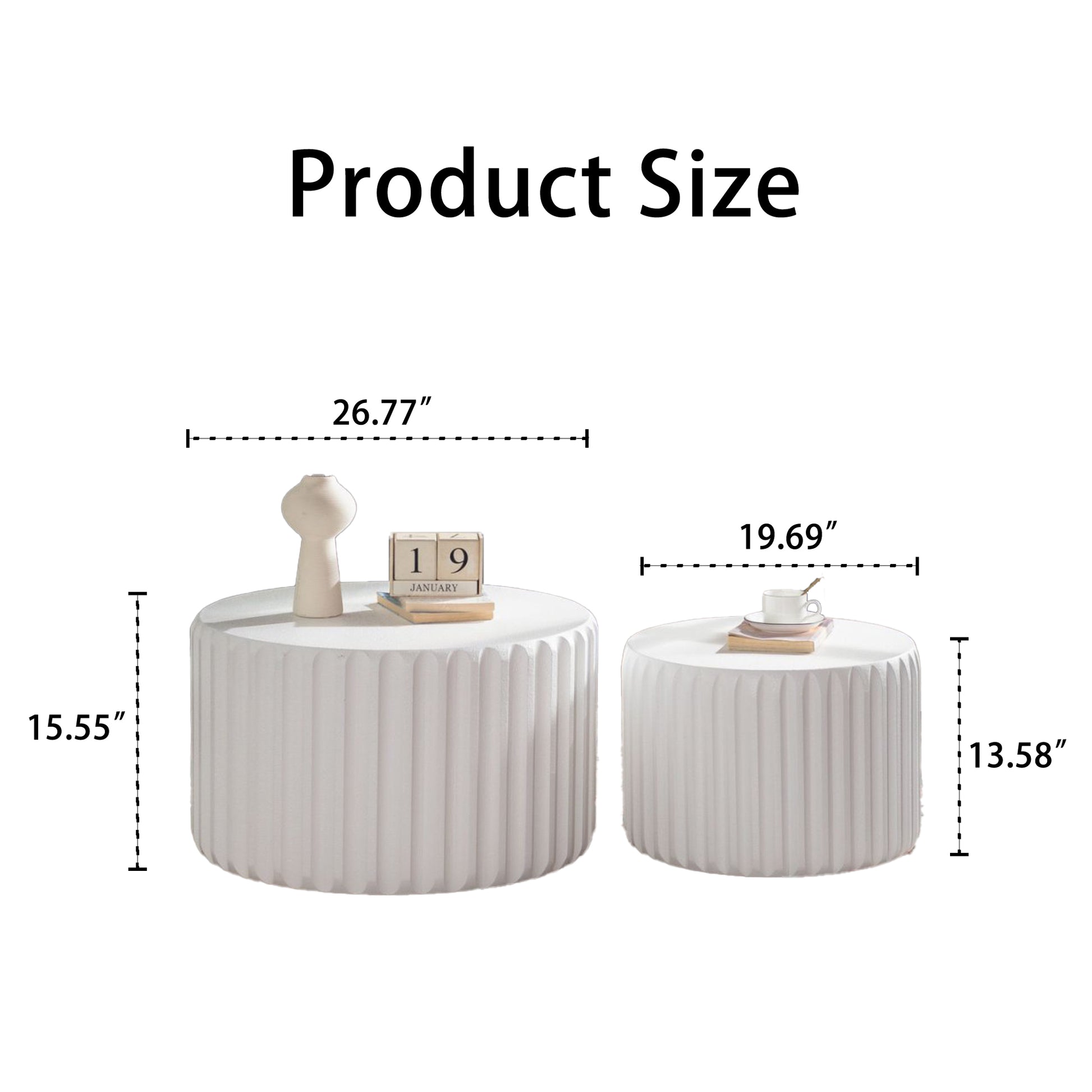 White Scalloped Round Coffee Table - Cream White MDF