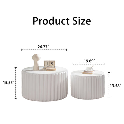 White Scalloped Round Coffee Table - Cream White MDF