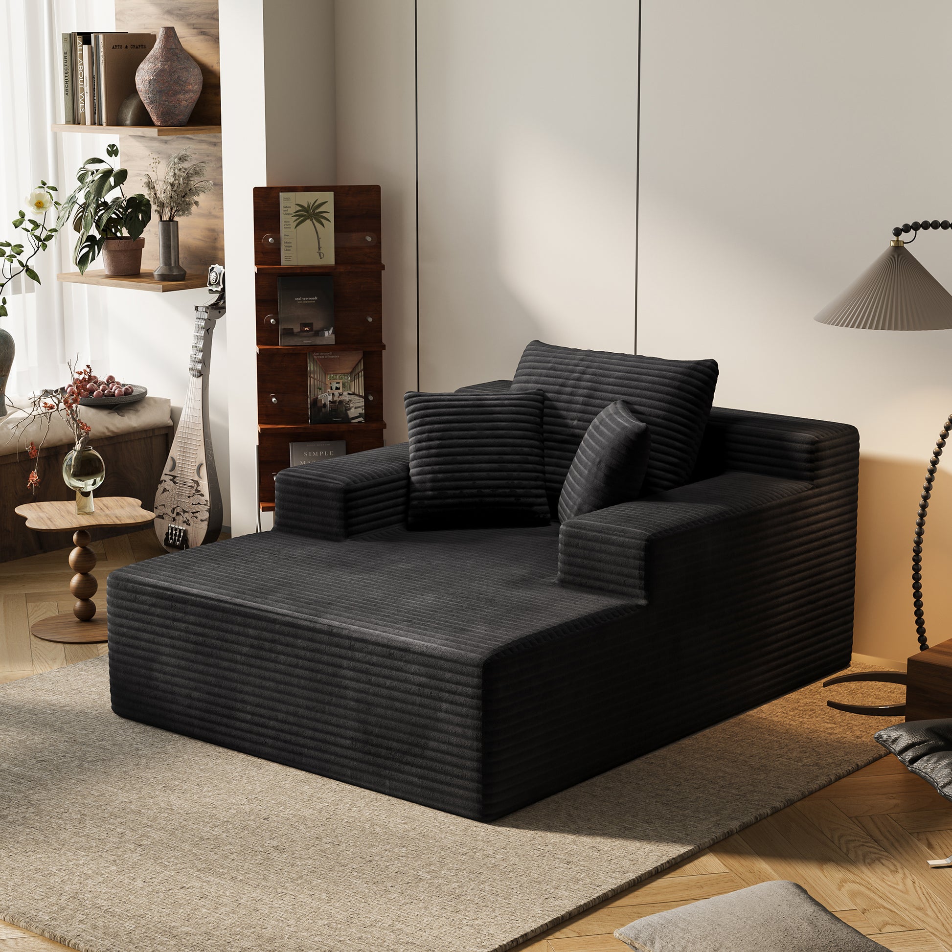 Extra Large Black Corduroy Lazy Sofa Chair for Living Room