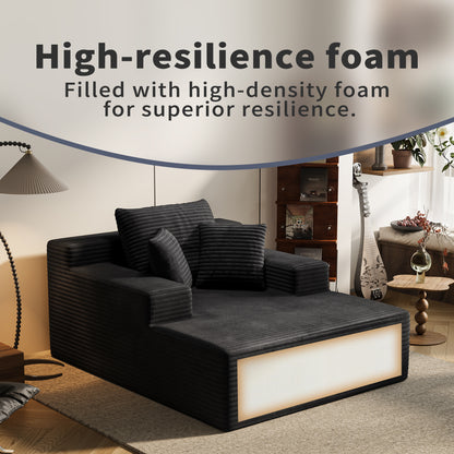 Extra Large Black Corduroy Lazy Sofa Chair for Living Room