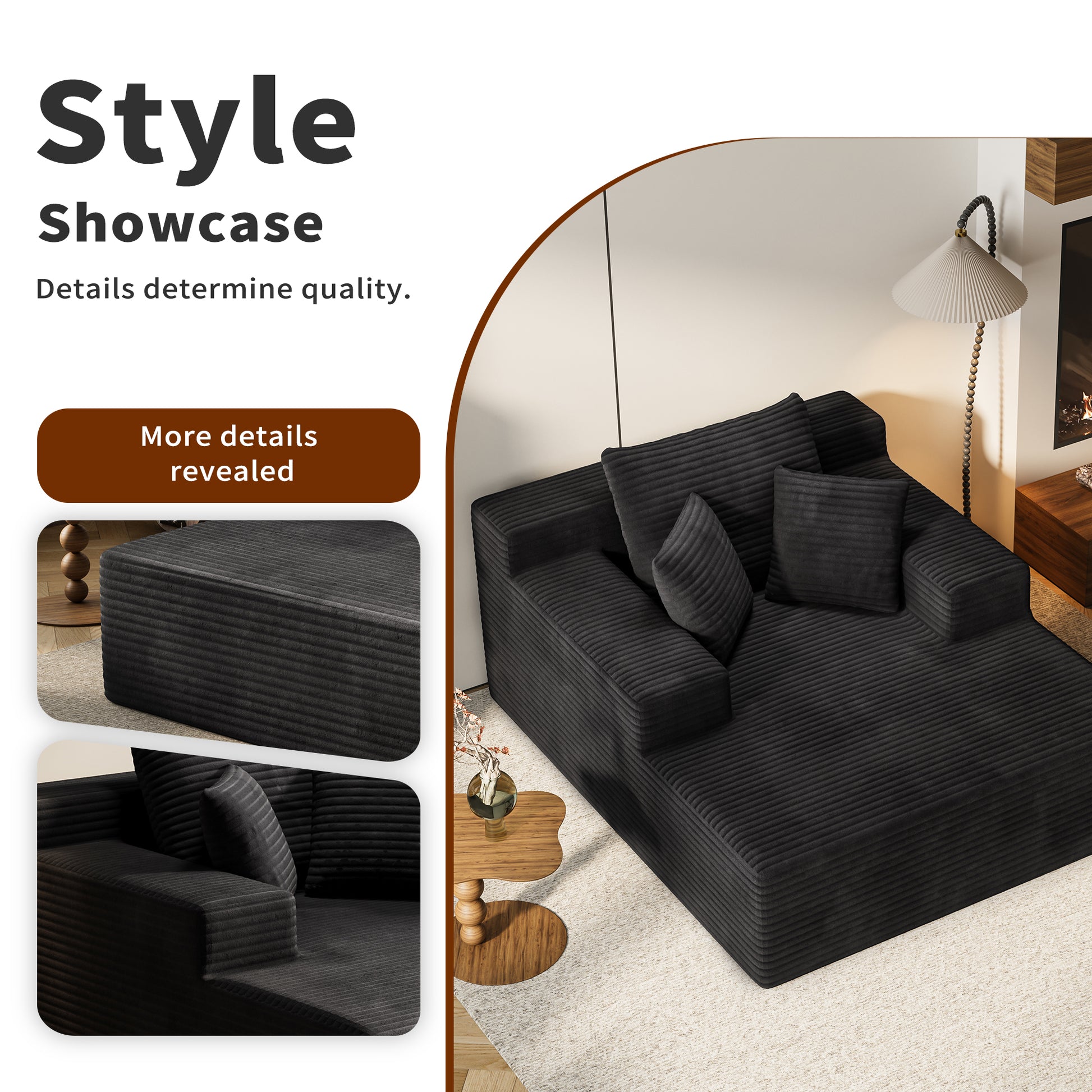 Extra Large Black Corduroy Lazy Sofa Chair for Living Room