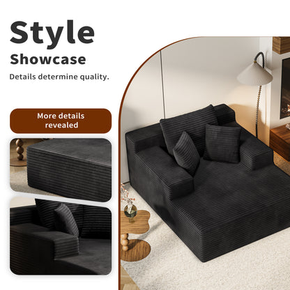 Extra Large Black Corduroy Lazy Sofa Chair for Living Room