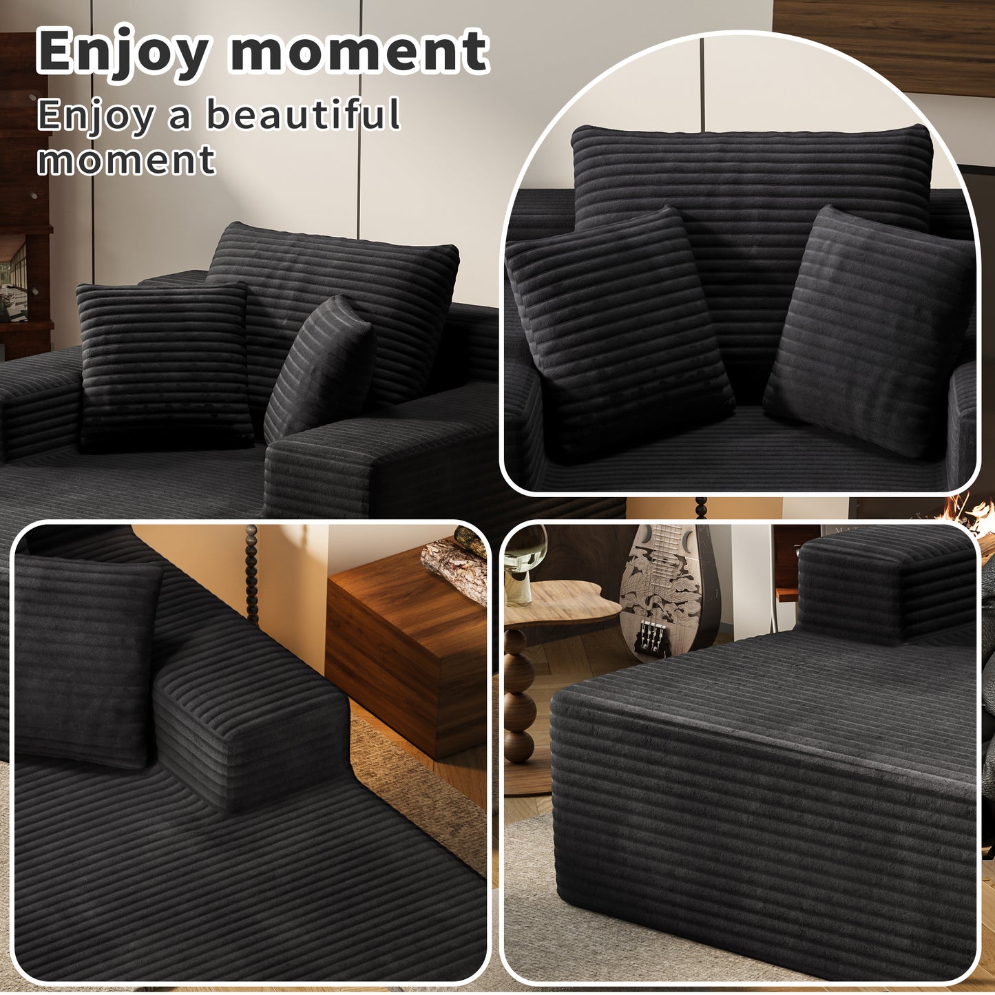 Extra Large Black Corduroy Lazy Sofa Chair for Living Room