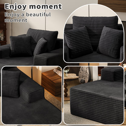 Extra Large Black Corduroy Lazy Sofa Chair for Living Room