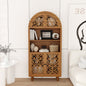 Vintage Arched Carved Wood Cabinet, 66" Tall Open Shelf Bookcase, Freestanding Decorative Storage for Home & Office