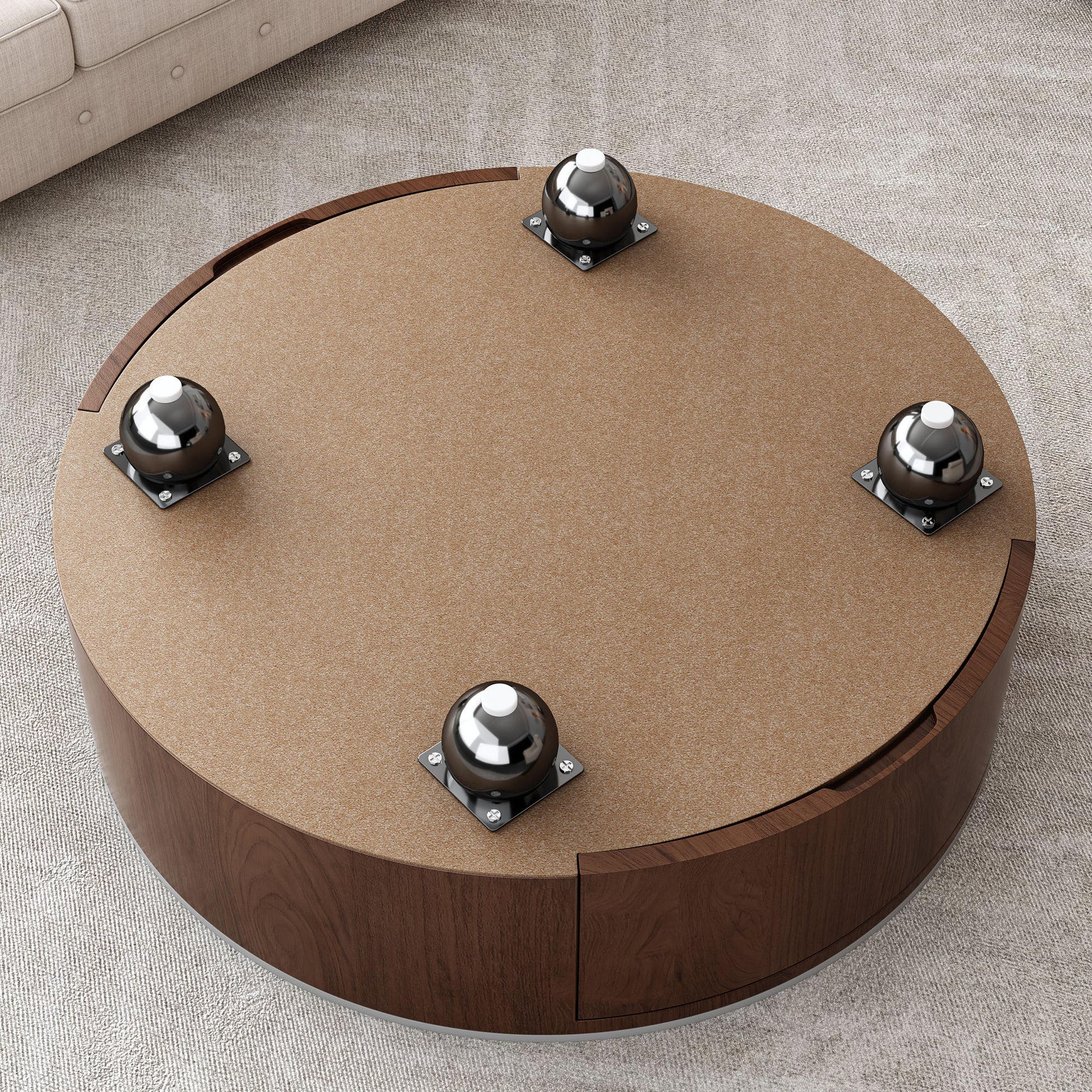 Rustic Round Coffee Table - Walnut Brown & Sintered Stone