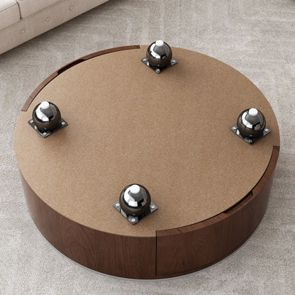 Rustic Round Coffee Table - Walnut Brown & Sintered Stone
