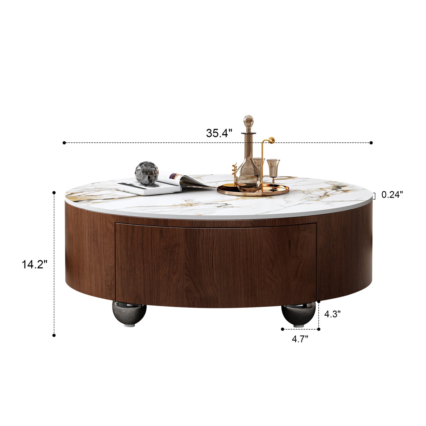 Rustic Round Coffee Table - Walnut Brown & Sintered Stone