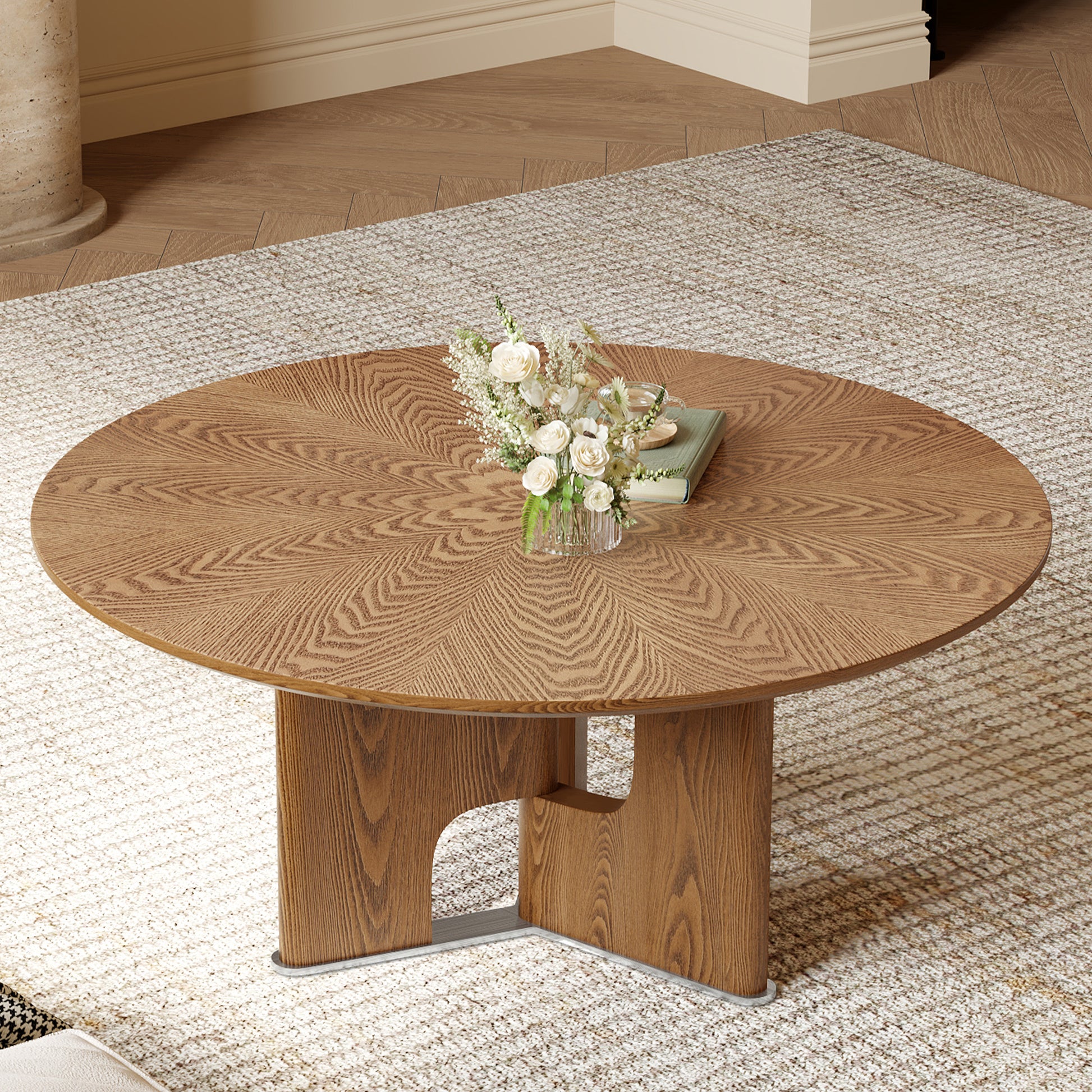 80cm Round Walnut Wood Coffee Table - Small Living Room
