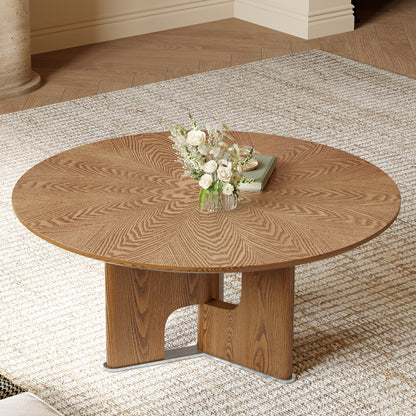 80cm Round Walnut Wood Coffee Table - Small Living Room