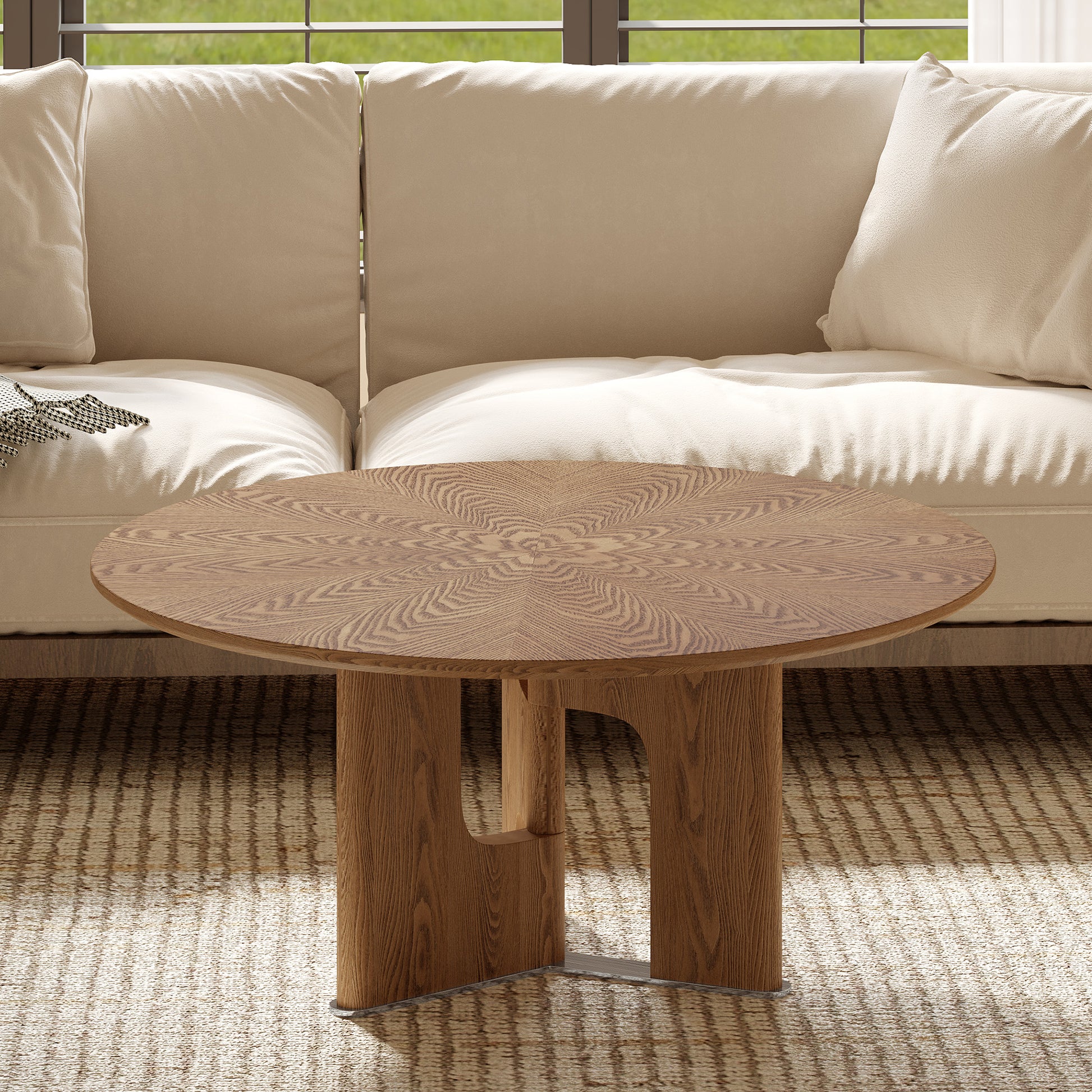 80cm Round Walnut Wood Coffee Table - Small Living Room