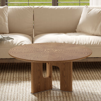 80cm Round Walnut Wood Coffee Table - Small Living Room
