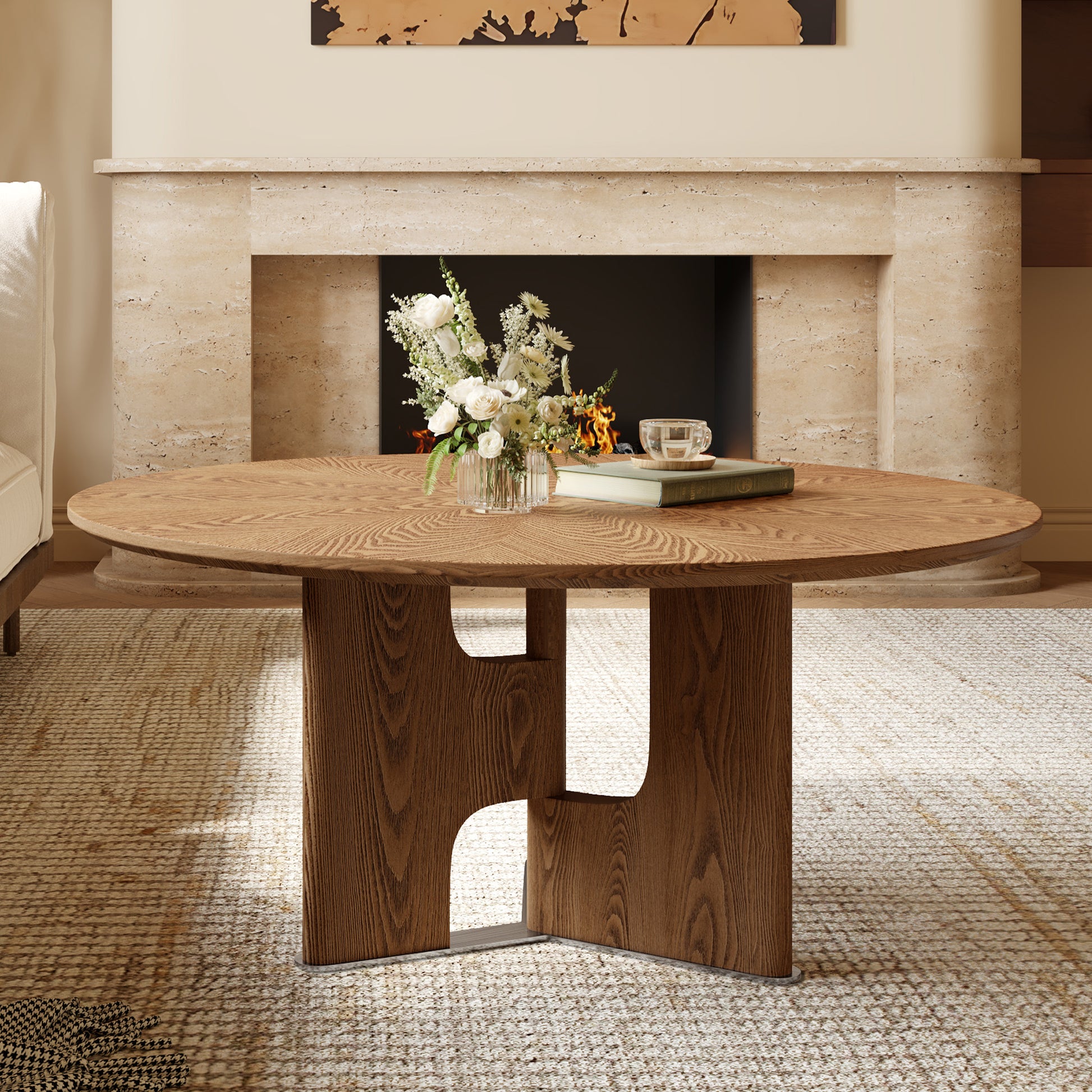80cm Round Walnut Wood Coffee Table - Small Living Room