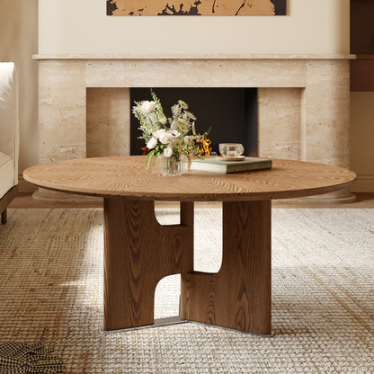 80cm Round Walnut Wood Coffee Table - Small Living Room