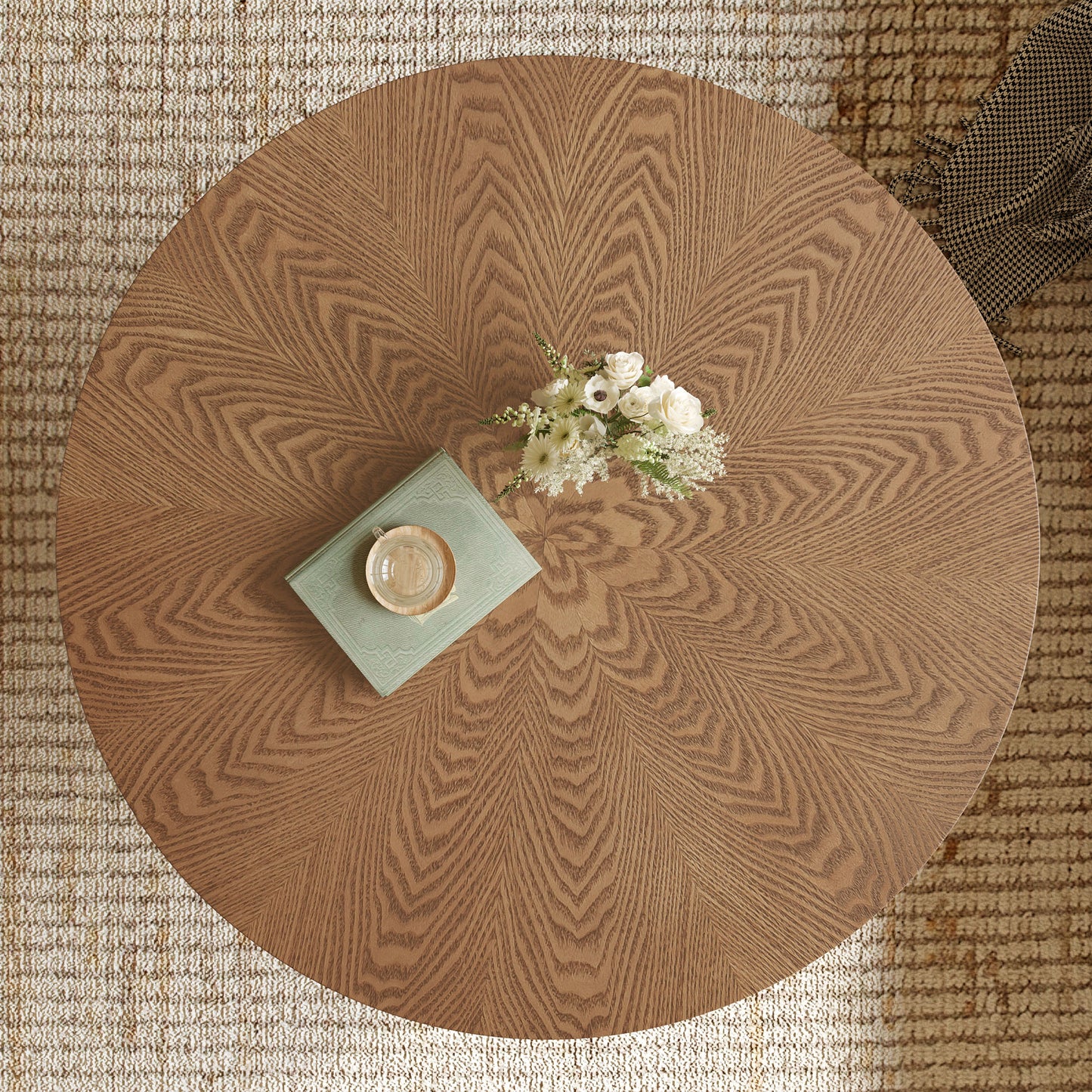 80cm Round Walnut Wood Coffee Table - Small Living Room
