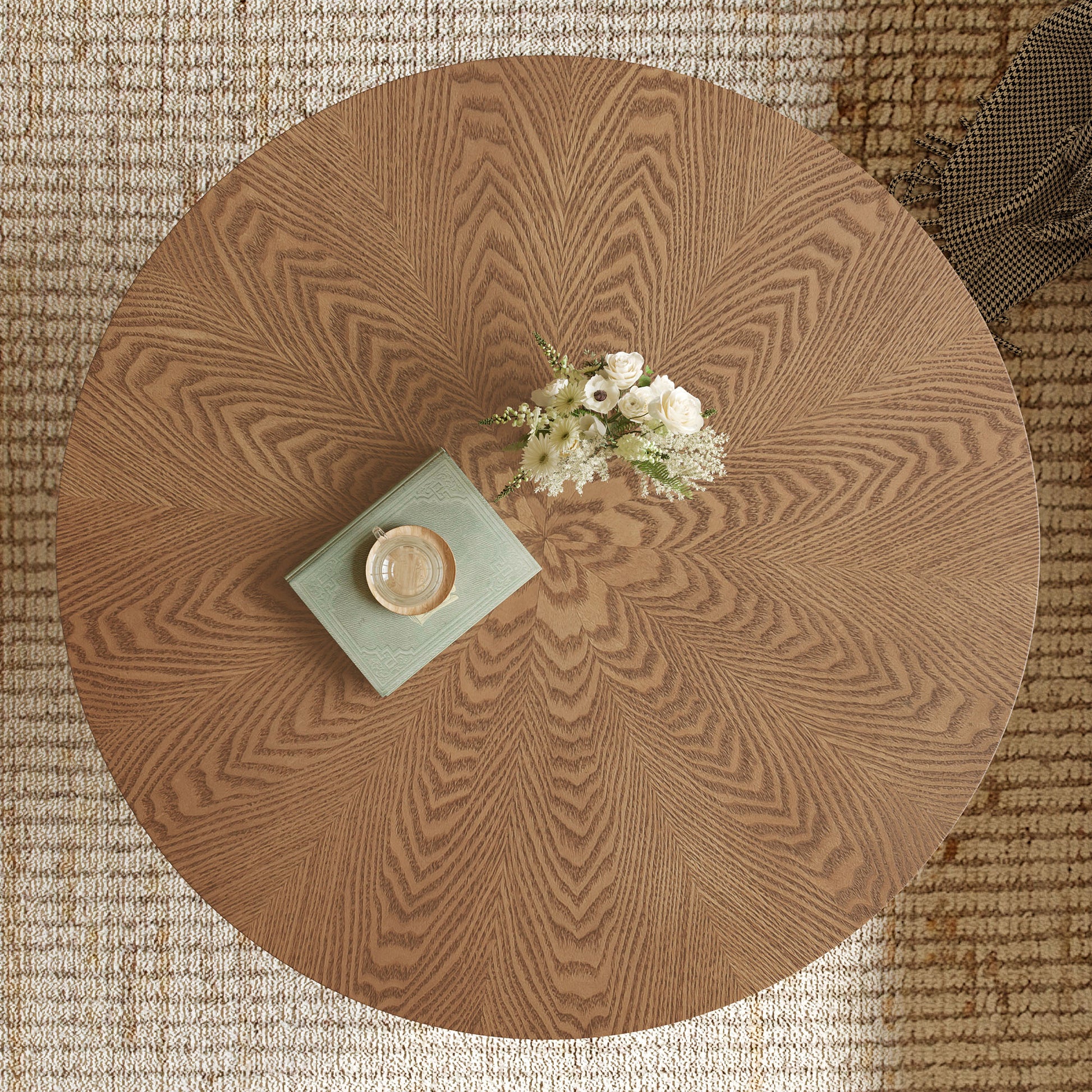 80cm Round Walnut Wood Coffee Table - Small Living Room