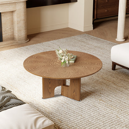 80cm Round Walnut Wood Coffee Table - Small Living Room
