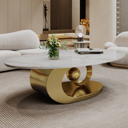 Modern Faux Marble Coffee Table, Sintered Stone Contemporary Tables with Stainless Steel Base