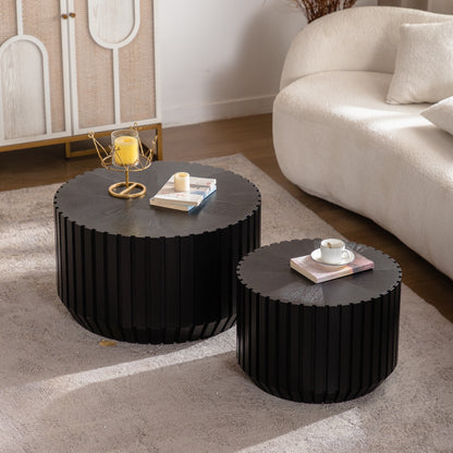 Black Fluted Coffee Table Set - 2 Piece Nesting Tables