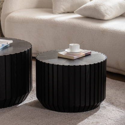 Black Fluted Coffee Table Set - 2 Piece Nesting Tables