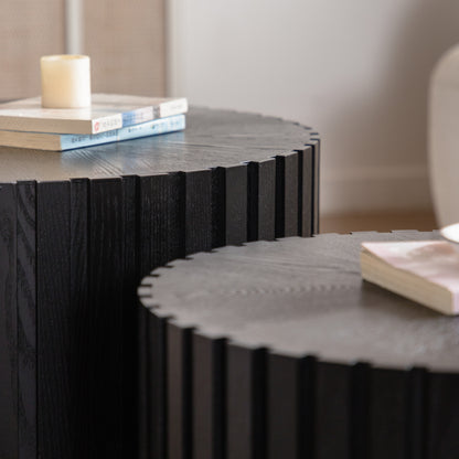 Black Fluted Coffee Table Set - 2 Piece Nesting Tables
