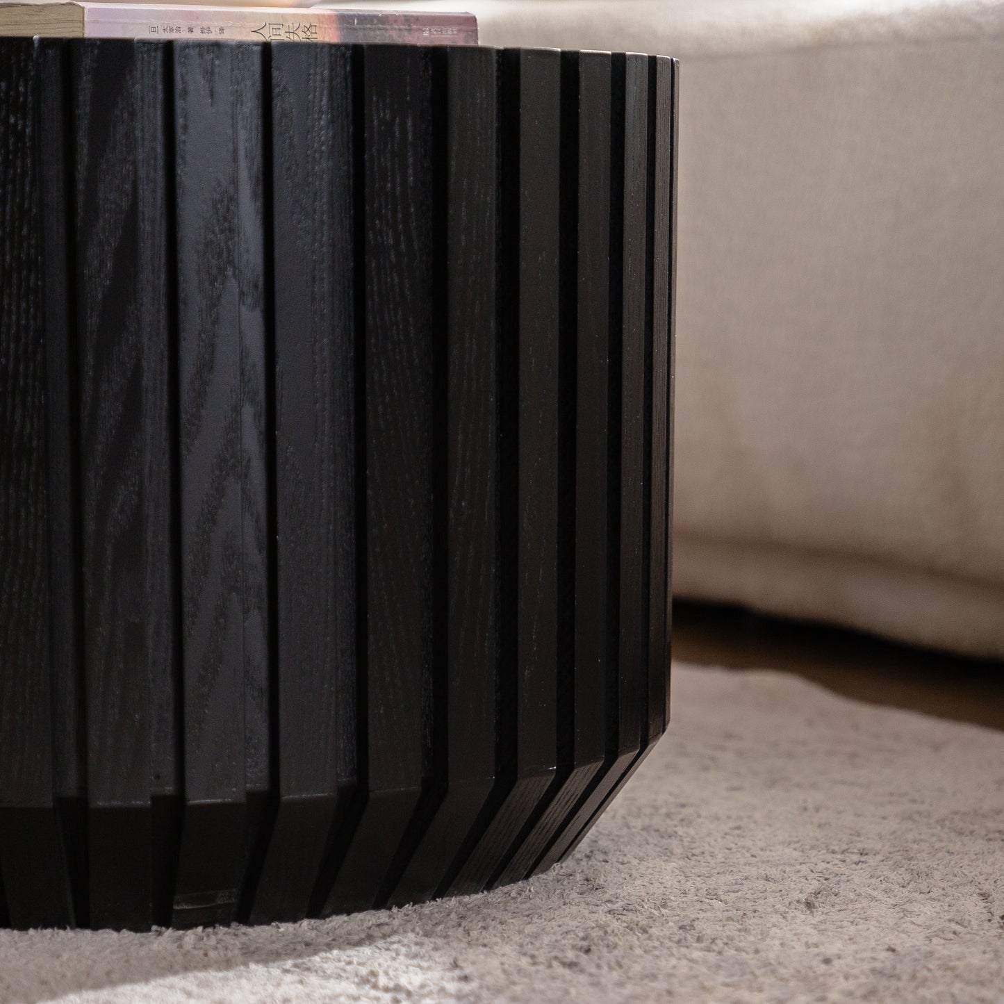 Black Fluted Coffee Table Set - 2 Piece Nesting Tables