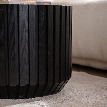 Black Fluted Coffee Table Set - 2 Piece Nesting Tables