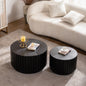 Set of 2 Black Fluted Coffee Table - Solid Wood & MDF Round Accent Tables (26.77"/19.69") for Small Spaces, Fully Assembled Living Room/Bedroom Side Tables