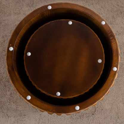 Walnut Wood Nesting Coffee Table Set - 2 Piece Round Tables for Living Room