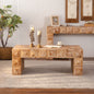 47.24" Rustic Geometric Relief Coffee Table - Solid Wood & MDF Rectangle Coffee Table with 3D Carved Details for Living Room