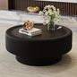 31.5" Fluted Round Storage Coffee Table - Tempered Glass Top & Premium Leather Wrapped, Modern Black Coffee Table with Hidden Storage for Living Room