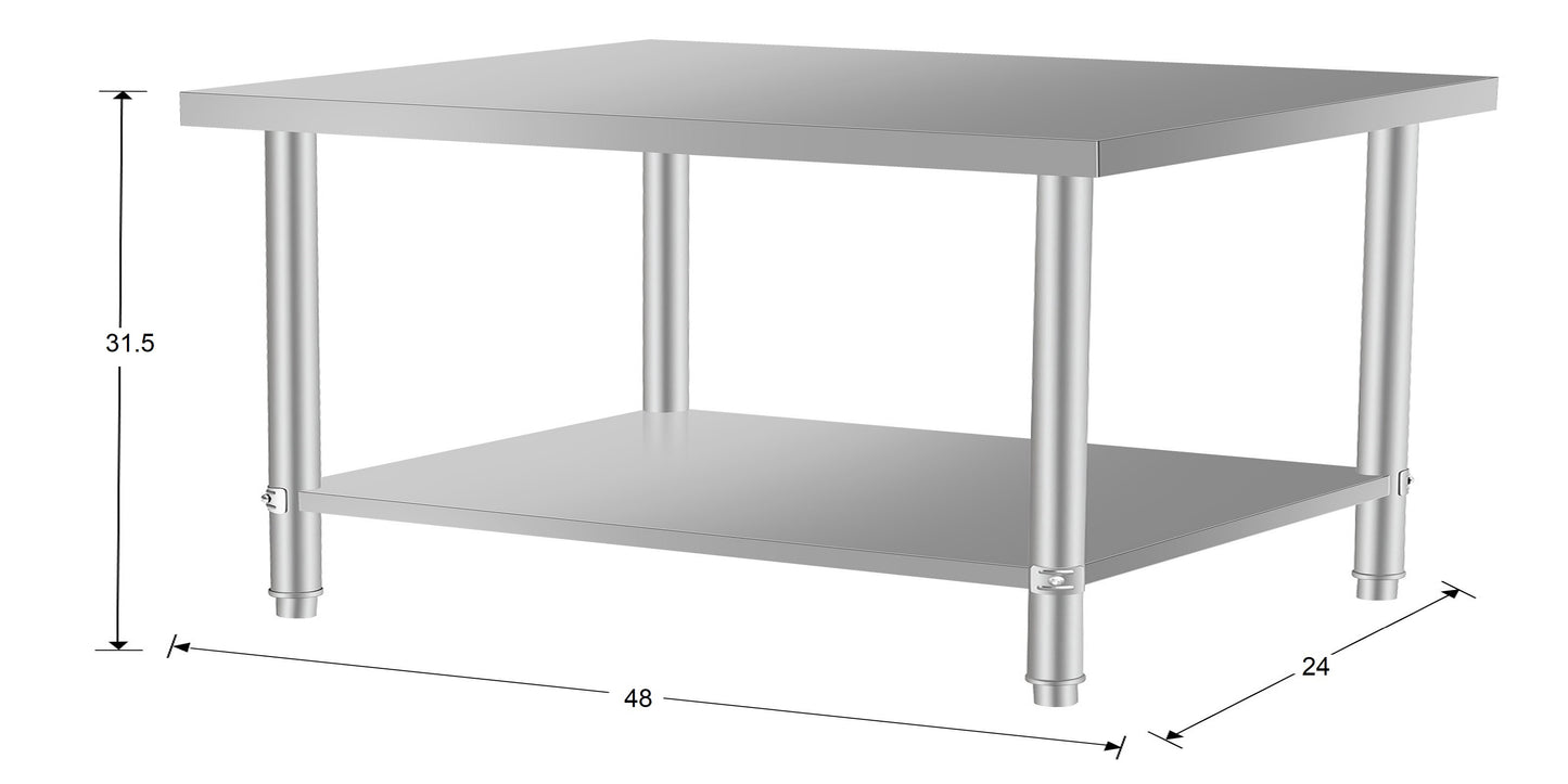 48 Inch Stainless Steel Kitchen Table - Silver