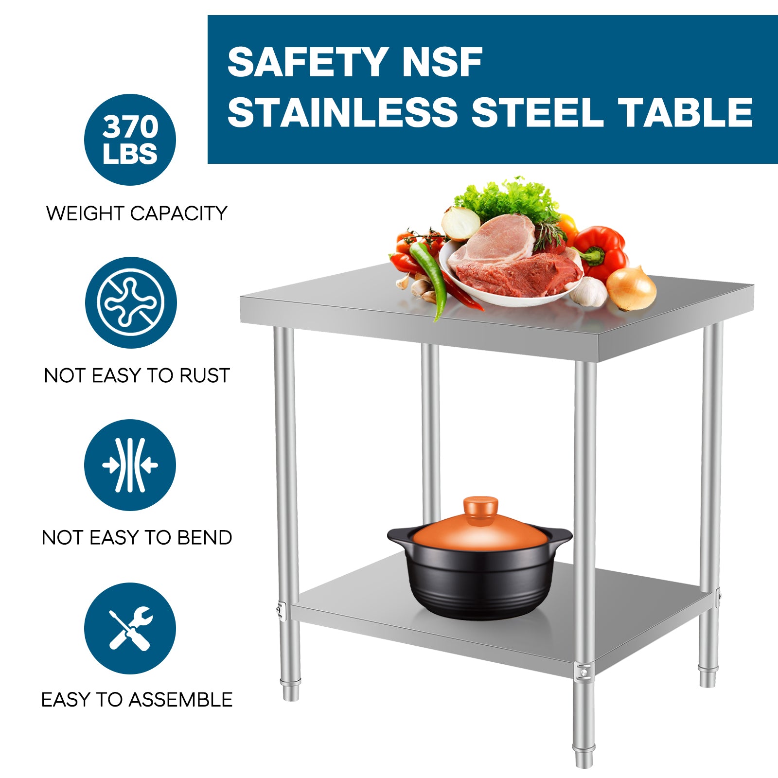36 Inch Stainless Steel Kitchen Table - Restaurant Prep Table