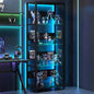 4-Tier Glass Display Shelf with RGB Lights, LED Lighted Curio Cabinet with Adjustable Storage Box & Hooks, Metal Frame Standing Shelf for Collectibles, Plants, Books, Living Room, Bedroom, Office