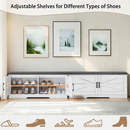 White Storage Bench with Shoe Seat - 2 Tier Entryway Bench
